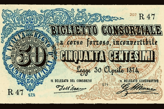 BIGLIETTO CONSORZIALE da 50 centesimi del 30 aprile 1874